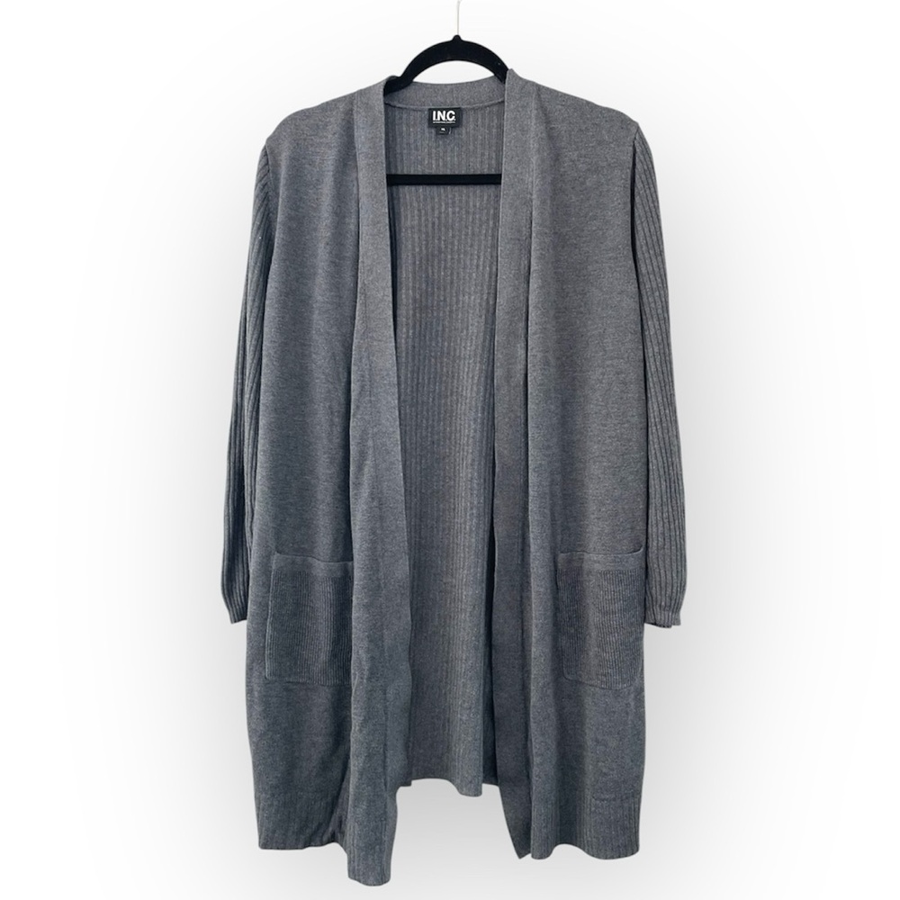 INC Women’s Grey Ribbed Duster Cardigan